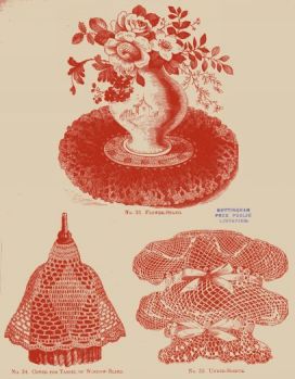No. 33. FLOWER-STAND,
No. 34. COVER FOR TASSEL OF WINDOW-BLIND,
No. 35. UNDER-SLEEVE.