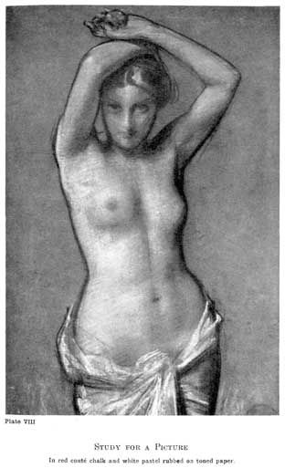 Plate VIII. STUDY FOR A PICTURE In red cont&eacute; chalk and white pastel rubbed on toned paper.