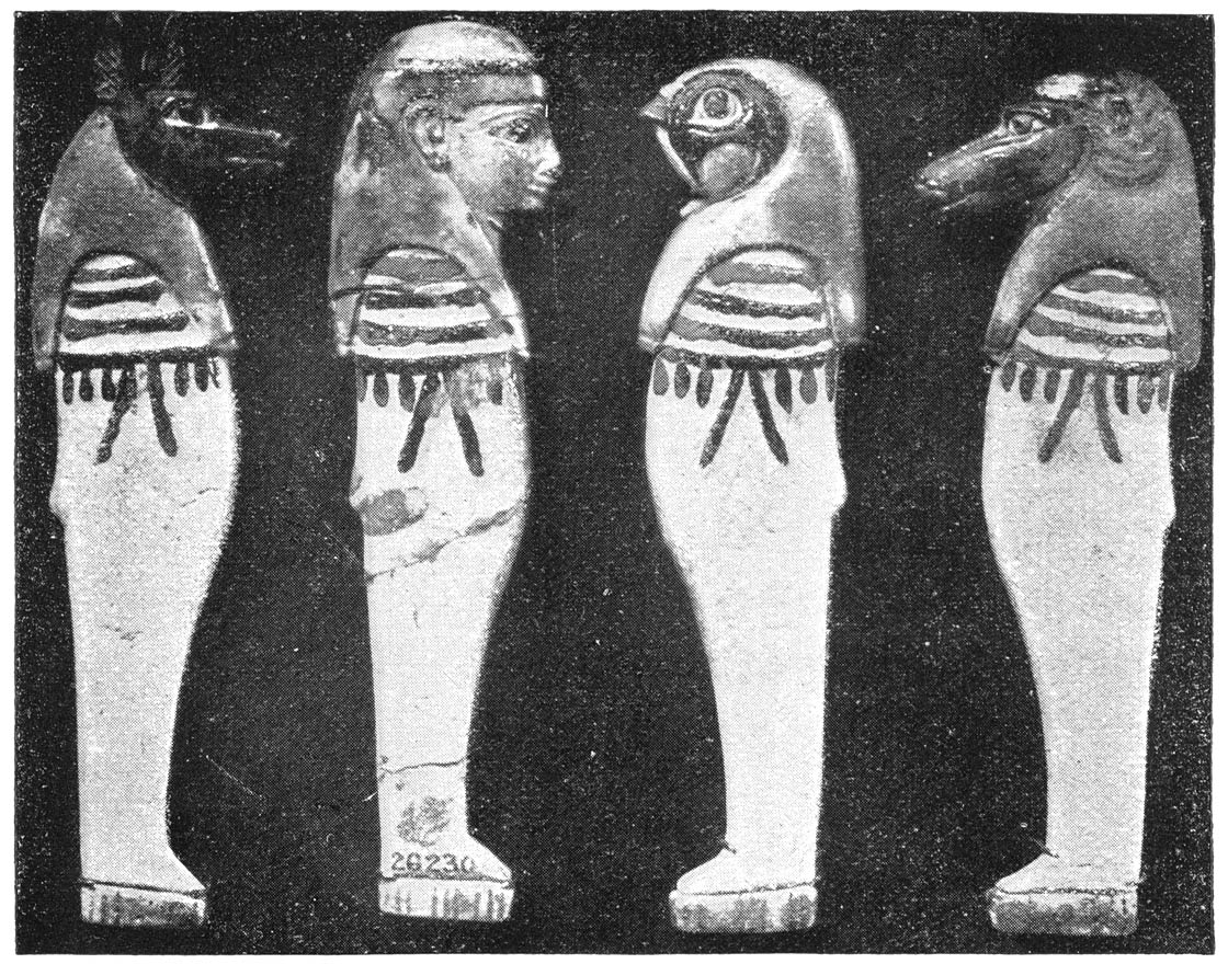 Begrafeniskruiken voorstellende de vier zoons van Horus.