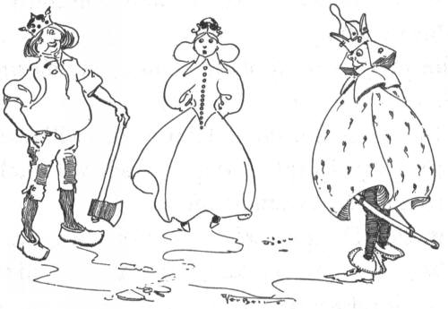 "The poor lady looked
from one head to another in perplexity"