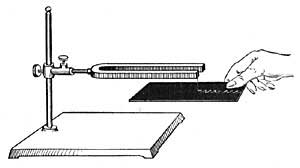 FIG. 195.&mdash;A vibrating tuning fork traces a curved line
on smoked glass.