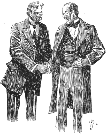 "'HOORAH!' CRIED THE IDIOT, GRASPING MR. PEDAGOG BY THE
HAND"