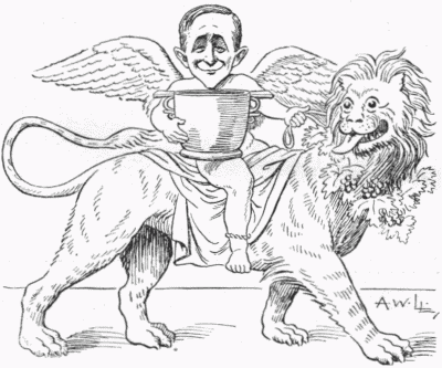 AMOR TRIUMPHANS.
(After the Pompeii mosaic.)
WITH MR. PUNCH'S BEST WISHES TO CAPTAIN WEDGWOOD BENN.