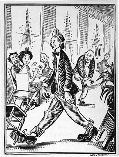 Every time he sauntered carelessly across the porch, he
gave a correct Imitation of a troop of Cavalry going over a Wooden Bridge