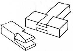 Fig. 47.&mdash;Bevelled Dovetailed
    Half Lap.