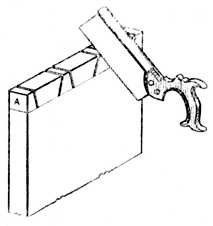 Fig. 281.&mdash;Sawing the
    Drawer Side.