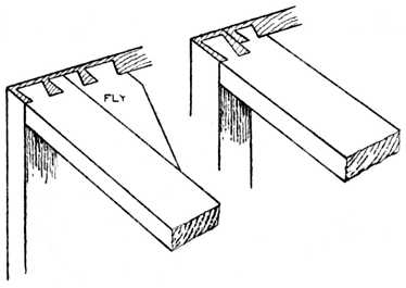 Fig. 293.&mdash;Carcase Work, showing Bearer
Rails Dovetailed.