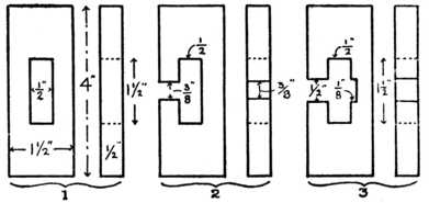 Fig. 390.&mdash;The Three Parts, with Sizes marked.