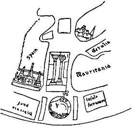 THE PILLARS OF HERCULES, AS SHOWN IN A MEDI&AElig;VAL MAP
