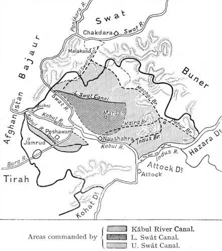 Fig. 47. Map of Canals of Pesh&aacute;war district.