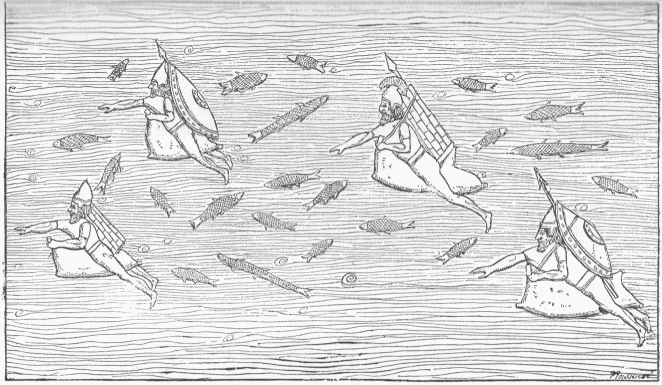 16.&mdash;WARRIORS SWIMMING ON INFLATED SKINS. (Babelon.)