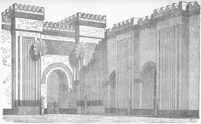 19.&mdash;COURT OF HAREM AT KHORSABAD. (RESTORED.) (Perrot and
Chipiez.)