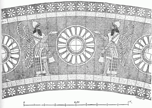 25.&mdash;SECTION OF ORNAMENTAL DOORWAY (ENAMELLED BRICK OR
TILES). KHORSABAD. (Perrot and Chipiez.)