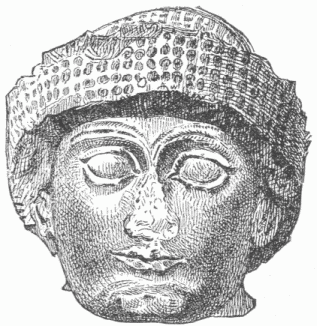 44.&mdash;HEAD OF ANCIENT CHALDEAN. FROM TELL-LOH (SIR-GULLA).
SARZEC COLLECTION. (Perrot and Chipiez.)