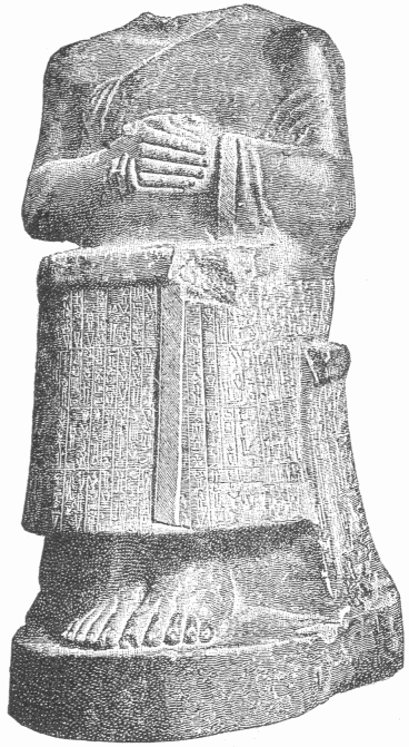 59.&mdash;STATUE OF GUD&Ecirc;A, WITH INSCRIPTION; FROM TELL-LOH,
(SIR-BURLA OR SIR-GULLA). SARZEC COLLECTION. (Hommel).