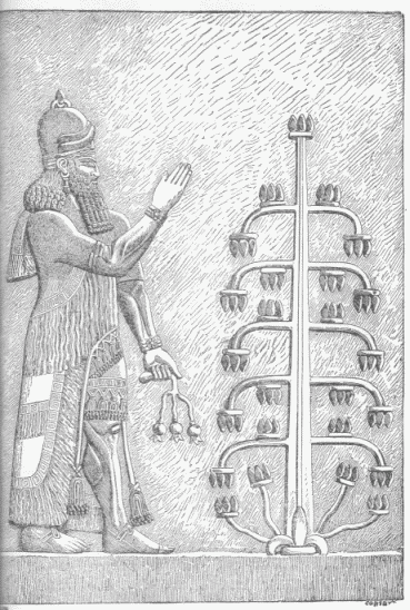 65.&mdash;SARGON OF ASSYRIA BEFORE THE SACRED TREE. (Perrot
and Chipiez.)