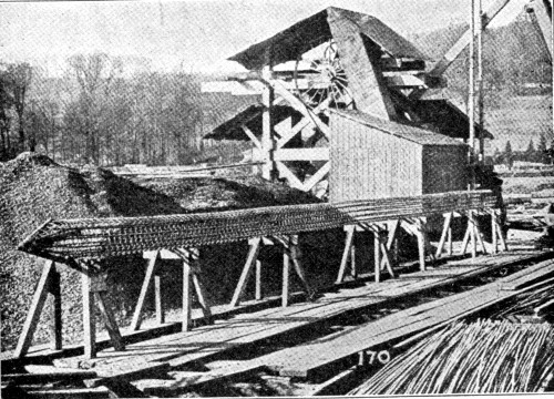 Fig. 63.&mdash;View Showing Method of Fabricating
Reinforcement for a Round Pile with Flattened Sides.