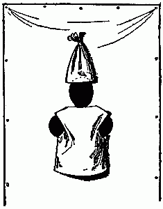 Fig. 221&mdash;Cap and body of coat pinned on curtain.