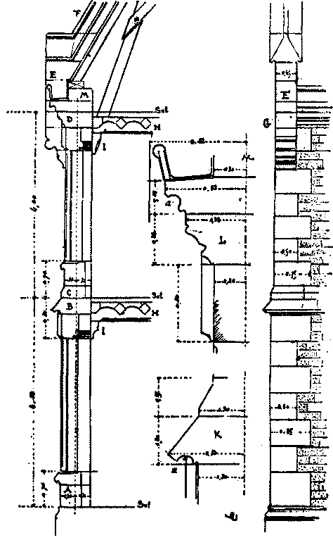 Fig. 42.&mdash;Coupe des murs de face et d�tails.