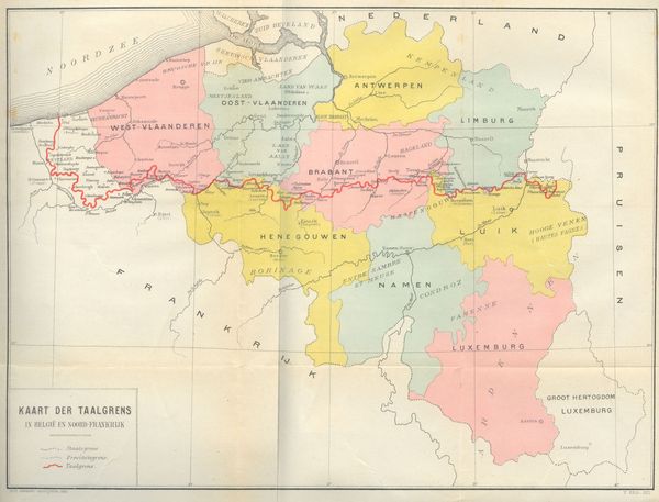 KAART DER TAALGRENS IN BELGI&Euml; EN NOORD-FRANKRIJK