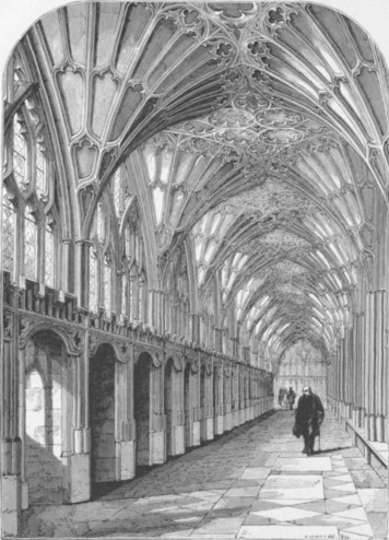 Fig. 29. Range of carrells in the south cloister at Gloucester Cathedral.

(From Mr Murray's Handbook to the Western Cathedrals.)