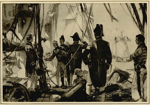 PERRY RECEIVING THE SURRENDER OF THE BRITISH COMMANDERS ABOARD THE
"LAWRENCE"