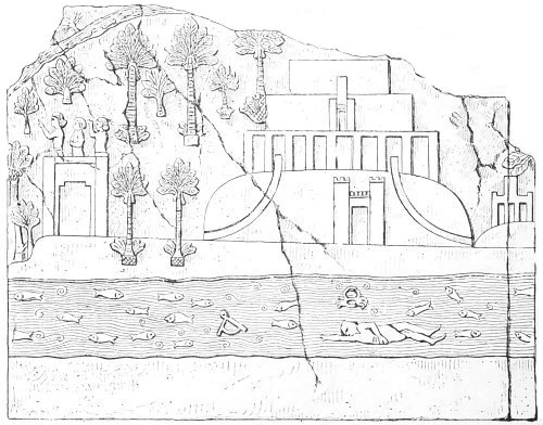 Fig. 34.&mdash;Temple; from a Kouyundjik bas-relief. Rawlinson,
vol. i. p. 314.
