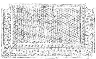 Fig. 96.&mdash;Sill of a door, from Khorsabad. Louvre. Length 40
inches. Drawn by Bourgoin.