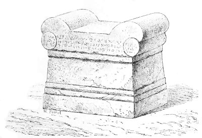 Fig. 109.&mdash;Altar in the British Museum. Height 22 inches,
length at base 22 inches.