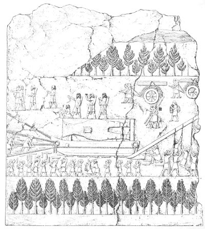 Fig. 151.&mdash;The transport of a bull. Height of the slab, 7
feet 3 inches; British Museum.