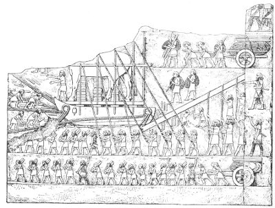 Fig. 152.&mdash;Putting a bull in place; from Layard.