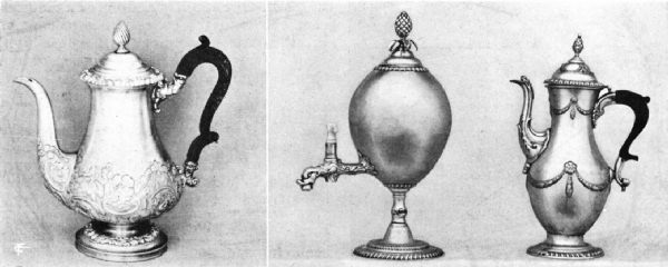 English Sheffield Plate Coffee Pots and Coffee Urn,
Eighteenth Century