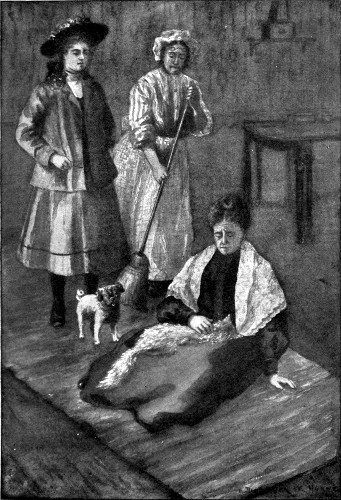 "HE NOW LAY STRETCHED UPON HIS OWNER'S LAP AS SHE STILL
SAT ON THE FLOOR"