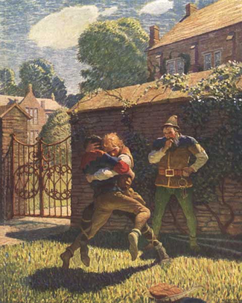 ROBIN WRESTLES WILL STUTELEY AT GAMEWELL

"Catch him by the middle," he shouted. "Now you have him, lording,
fairly. Throw him prettily!" And sure enough Stuteley came down.