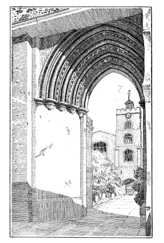 Fig. 2&mdash;Priory Gate and Church Tower in 1863.