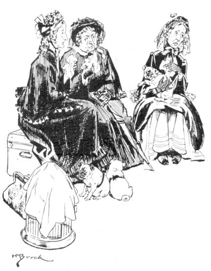 "A PARTY OF THREE OLD MAIDEN LADIES, WITH THREE DOGS AND
TWO CANARIES."