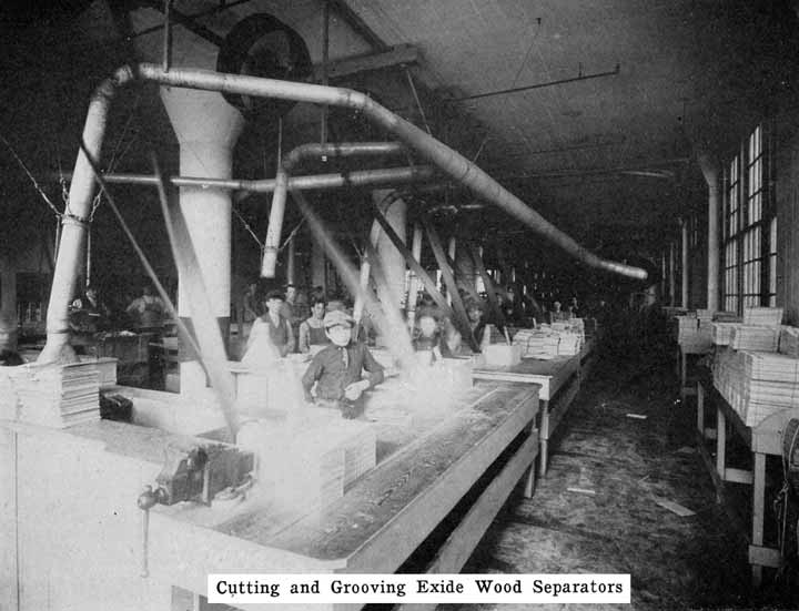 Photo: Cutting and grooving Exide wood
separators