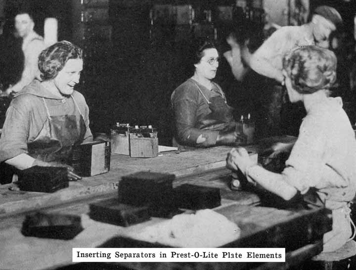Photo: Inserting separators in Prest-O-Lite plate
elements