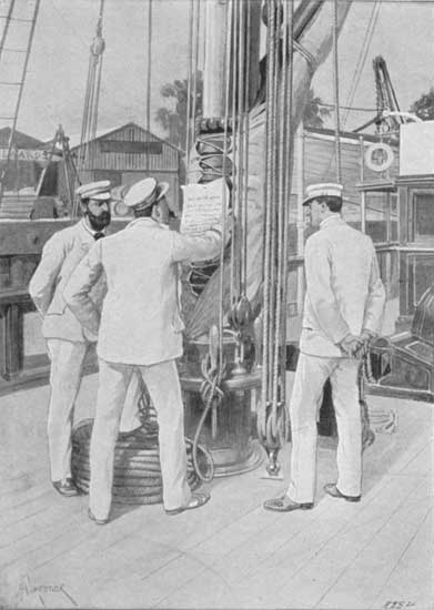THERE, FASTENED AGAINST THE FOREMAST, WAS A LARGE PIECE
OF PAPER
