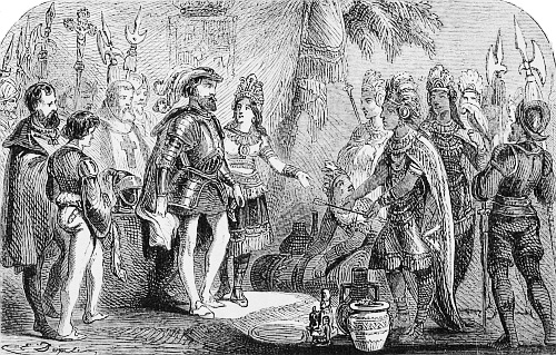 INTERVIEW BETWEEN CORTEZ AND THE EMBASSADORS OF
MONTEZUMA.