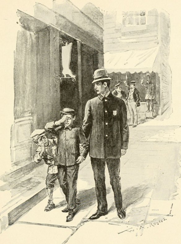 "'NOW, THEN, WHAT DO YOU WANT, YOUNG CHAP?' THE OFFICER
ASKED."
