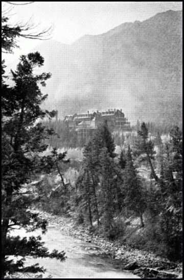 BANFF SPRINGS HOTEL, FROM OVER FALLS
