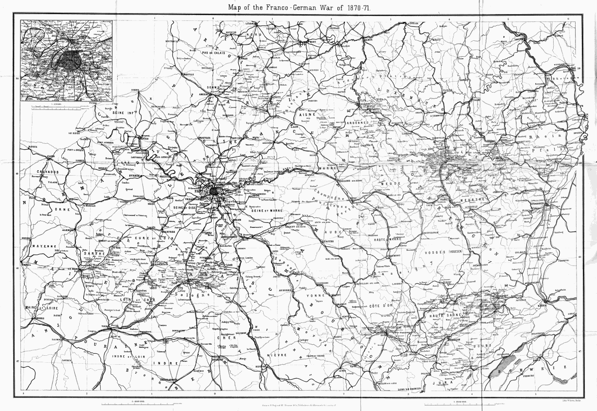 Map of the Franco-German War of 1870-71.
Litho. W. Greve, Berlin.
James R. Osgood, McIlvaine & Co., Publishers, 45 Albemarle St., London, W.
