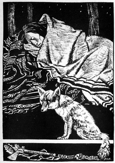 THEN THE YOUNG MAN LAY DOWN TO SLEEP AND FOX STOOD
GUARD BESIDE HIM