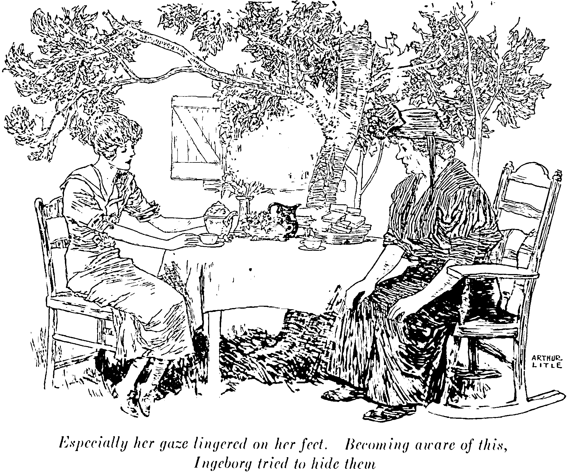 Especially her gaze lingered on her feet. Becoming aware
of this, Ingeborg tried to hide them