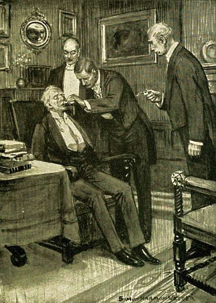 "Ronald Hope was trying to force a little brandy
between the lips."