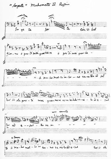 Opening Bars of an Aria Written out by Manuel Garcia when
in his Hundredth Year, giving his Elaborations of the Original
Melody.