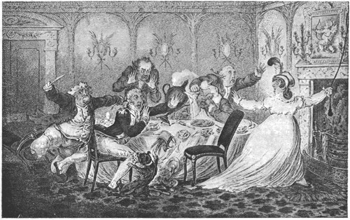 "Company Shocked at a Lady Getting Up to Ring the Bell."&mdash;By
Gillray.

SELECTED BY THE LATE MR. PHIL MAY AS THE BEST COMIC PICTURE