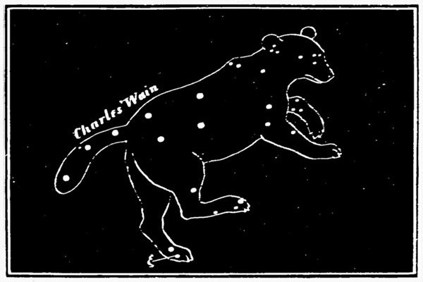 Fig. 59.

The Great Bear, showing the position of Charles's Wain, and also
the small binary star ξ in the hind foot, whose period
has been determined.