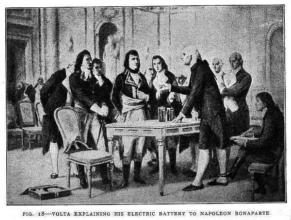 FIG. 18&ndash;VOLTA EXPLAINING HIS ELECTRIC BATTERY TO NAPOLEON BONAPARTE